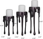 CosmoLiving by Cosmopolitan Aluminum Metal Decorative Candle Holder Pillar Candle Stand with Dripping Melting Designed Legs, Set of 3 Candlestick Holder 12", 10", 8"H, Black - Image 6