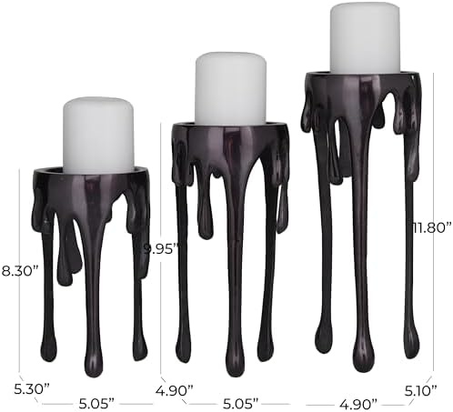 CosmoLiving by Cosmopolitan Aluminum Metal Decorative Candle Holder Pillar Candle Stand with Dripping Melting Designed Legs, Set of 3 Candlestick Holder 12", 10", 8"H, Black - Image 6