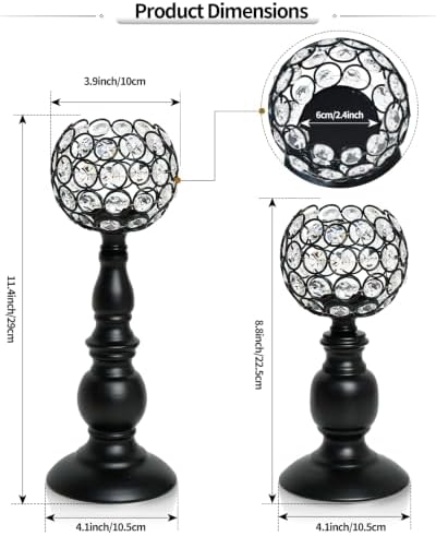 Black Crystal Candle Holders Set of 4(11.4" & 8.8") - Image 2