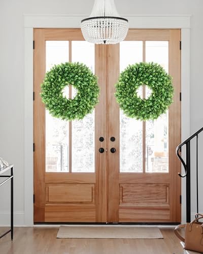 24 inch Artificial Boxwood Wreath for Front Door, Greenery Spring Summer Wreath for All Seasons, St Patrick's Day Decoration, Farmhouse Garden Wedding Indoor Outdoor Decor - Image 5