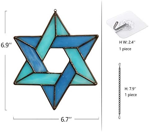 Jewish Star Stained Glass Window Hanging,Star of David Suncatcher - Image 5
