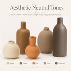 Small Neutral Ceramic Vase Set – Cute 5 Matte Earth-Tone Vases for Japandi, Scandinavian, or Minimalist Home Decor, Table, Entryway, Shelf & Mantel Styling - Image 4