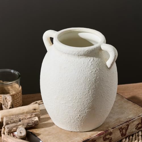 Dobbyby Ceramic Flower Vase 7.6 inch Farmhouse Rustic Vase Decorative Pottery Terracotta Vases for Home Decor Table Mantle Fireplace Living Room Bathroom Wedding Centerpiece (White-Upgraded) - Image 4