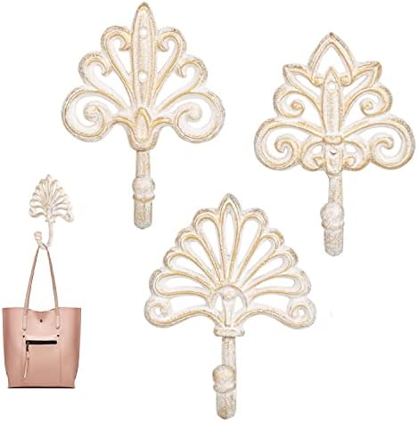 Sungmor Set of 3 Decorative Cast Iron Wall Hooks – Vintage Ornate Design with White Distressed Finish – Heavy Duty Rustic Wall Hangers for Entryway, Bathroom, Kitchen, or Bedroom Decor - Image 2
