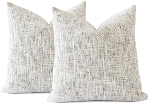 Textured Neutral Throw Pillow Covers 18x18 Inch Set of 2 Soft Woven Chenille Accent Boho Farmhouse Decorative Couch Pillow Covers for Modern Home Decor Bed Sofa Living Room by HOMFINER