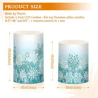 Silver Winter Teal Turquoise Snowflakes Christmas Flickering Flameless Candles Battery Operated with Remote Timer,Tea Light Candles LED Pillar Votive Candles set of 2 for Outdoor Indoor Decorations - Image 3