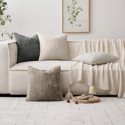MIULEE Soft Decorative Chenille Euro Pillow Covers Neutral 24x24 Pack of 4 - Image 5
