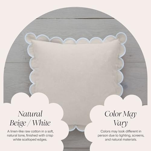 BEBE BASK Scalloped Pillow Cover Set of 2, 18x18, Cotton - Natural - Image 5