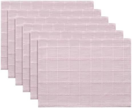 ZeeMart Linen Checked Farmhouse Placemats Set of 6, Pink 13x19in - Image 7
