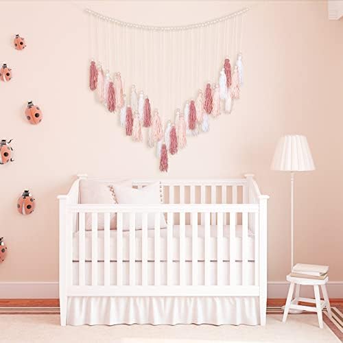 Luxbrand Large Macrame Wall Haning Boho Home Decor, Blush Pink Tassel Wall Decor Bohemian, Bedroom Living Room Girls Room Nursery Dorm Room Decoration Christmas Gift - Image 3