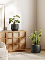 LE TAUCI 10 + 12 Inch Ceramic Plant Pots, Set of 2, Black - Image 2