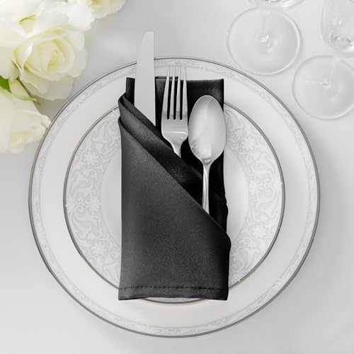 Lann's Linens Set of 144 Cloth Dinner Napkins, 17-inch Polyester Napkins, Washable and Reusable Fabric for Weddings, Hotels, Restaurants - Black - Image 4