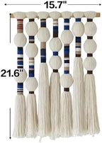 Macrame Wall Hanging Blue Handmade Yarn with Ball Tassels 15.7" Wx 21.6" L - Image 6