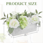 DILATATA Flower Arrangement with Wooden Vase 10" Artificial Flowers in Pot - Fake Flowers in White Rectangular Wooden Vase Potted Faux Flower Centerpieces for Table Decor Living Room - White - Image 2