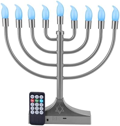 Electric Hanukkah Menorah,RGB Led Menorahs for Chanukah Decoration,Color Changing with Remote Control & Push-Button to Choose The Day and Timer Options Battery/USB Powered,Silver - Image 2