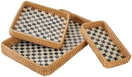 Set of 3 Rattan Serving Trays with Mother of Pearl, Terrekraft by TerrekraftMakeLuxuryTraysAffordable
