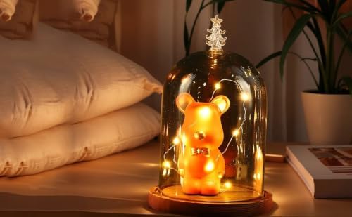 Glass Cloche Dome Bell Jar Display Case with Small Christmas Tree Top and Wooden Base for Plant,Collectibles (Medium:4.7 * 6.3 inches) - Image 5