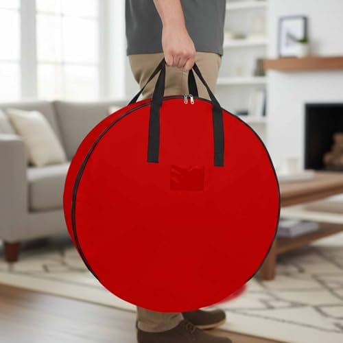 24 Inch Round Storage Bag 2 Pack,Christmas Red Waterproof Wreath Storage Container with Handles&Zipper Simplistic Closet Organizer Bags Garland Box - Image 3