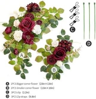 Wedding Decor (Pack of 2) Welcome Sign Flower Backdrop Garland for Ceremony Reception Wall Easel Home Decoration Entryway Faux Outdoor Board Head Table Decor (Burgundy & White) - Image 3