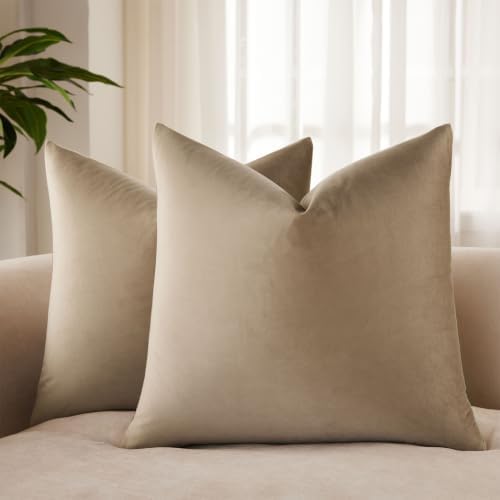 JUSPURBET 28x28 Euro Velvet Throw Pillow Covers Set of 2,Stone by JUSPURBETHOME