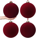 Pinkunn 4 Pcs Large Velvet Burgundy Christmas Ball Ornaments 8 Inch by Pinkunn