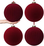 Pinkunn 4 Pcs Large Velvet Burgundy Christmas Ball Ornaments 8 Inch by Pinkunn