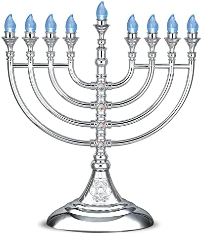 Traditional LED Menorah 13" Metallic Silver Battery or USB Powered Menorah Chanukiah with 4' USB Cable Electronic Chanukah Minorah Flameless Hanukkah Candles Bulbs Lighted Hanukah Decor - Image 6