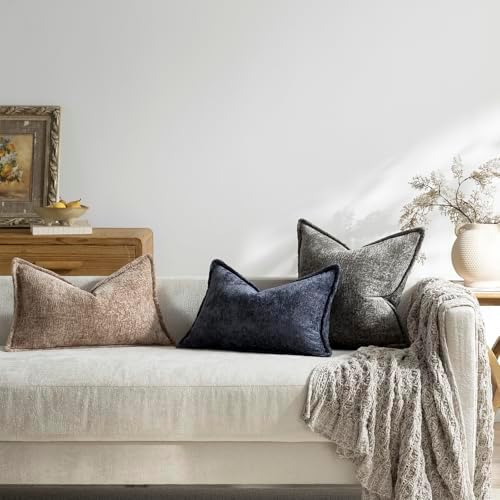 DEZENE Pack of 2 Grey Decorative Throw Pillow Covers 24x24 Cozy Soft Chenille Accent Vintage Square Couch Pillow Covers for Home Decor Bed Sofa Living Room - Image 6