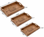Ajuny Wooden Serving Trays Set of 3 with Handles, Hand Carved Flower Design - Image 3