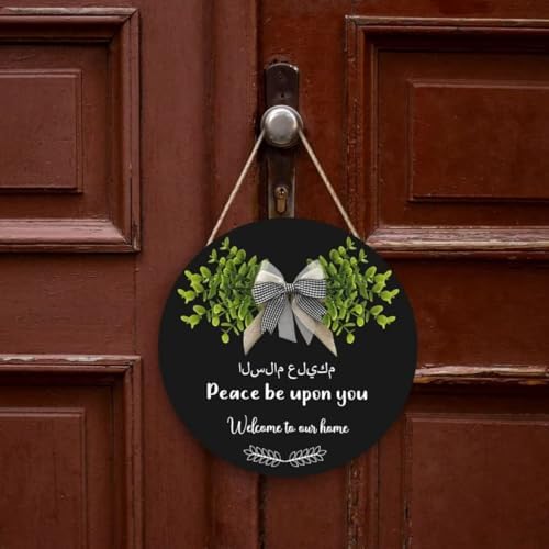 Welcome To Our Home Hanging Sign Islamic Wall Art,Round Wooden Arabic Calligraphy Wall Decor,As-Salamu Alaykum -Peace Be Upon You,Islamic Floral Design For Wall Decoration,Door Hangings,Office - Image 7
