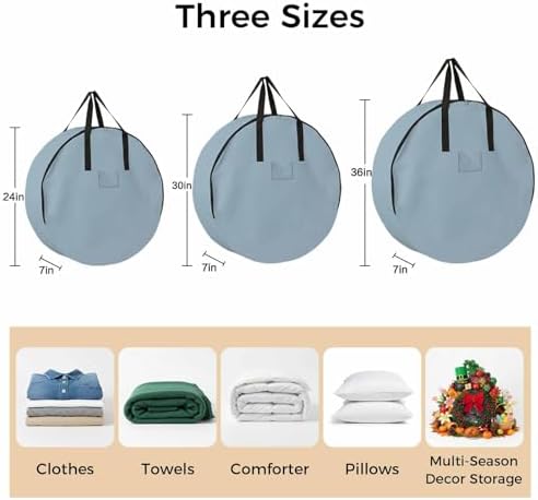 24 Inch Round Storage Bag 1 Pack,Blue Watercolor Waterproof Wreath Storage Container with Handles&Zipper Modern Minimalist Art Closet Organizer Bags Garland Box - Image 7
