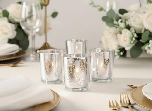 LETINE 48pcs Silver Votive Candle Holders – Glass Tea Light Candles Holder, Standard Votive Size for Regular Votive Candles – Bulk Candle Holder for Party Decoration, Bridal Shower, Holiday - Image 4