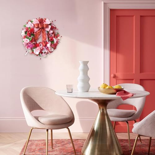 TEMPUS 18 Inch Pink Red Mesh Wreath with 3D Heart Valentine's Day Bow for Front Door Decorations - Image 6