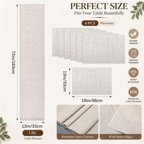 7 Pcs Christmas Linen Checked Farmhouse Table Runner and Placemat - Image 2