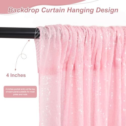 Pink Sequin Backdrop Curtains 2 Panels 3FTx8FT Backdrop for Valentines Day - Image 2