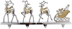 Set of 4 Deer Christmas Stocking Hangers for Mantel Xmas Stocking Hooks for Fireplace Mantle,Metal Free Standing Indoor Sleigh Stocking Holder for Christmas Decorations (Reindeer and Sleigh Set) - Image 2