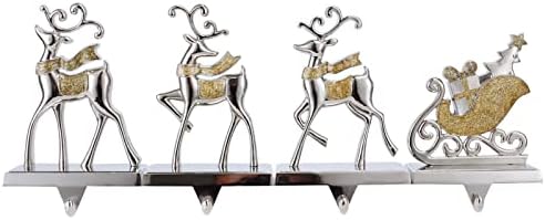 Set of 4 Deer Christmas Stocking Hangers for Mantel Xmas Stocking Hooks for Fireplace Mantle,Metal Free Standing Indoor Sleigh Stocking Holder for Christmas Decorations (Reindeer and Sleigh Set) - Image 2