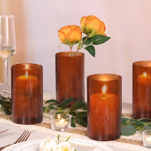Amber Glass Cylinder Vases for Centerpieces - 6 Inch Tall Flower Vases for Wedding & Fall Decor, Floating Candle Holders for Table Centerpieces, Set of 6 Pcs - Image 2