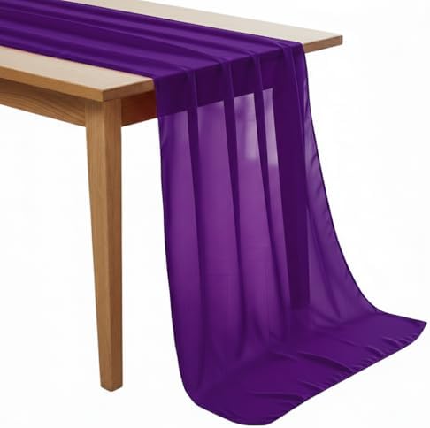 MDS Pack of 20 | Purple | 14ft Chiffon Table Runner 29x170 Inches Long Romantic Rustic Sheer Gauze Runner for Wedding Bridal Shower Birthday Banquets Engagement Spring Easter Boho Decorations by MDS