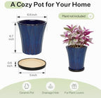 6.6 Inch Ceramic Planters with Drainage Hole and Saucer,Indoor Outdoor Large Flower Pots, Garden Pot for Plant Lovers (Blue) - Image 6
