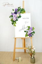 Wedding Decor Pack of 2 Welcome Sign Flower Backdrop Garland for Ceremony Reception Wall Easel Home Decoration Entryway Faux Outdoor Board Head Table Decor Lilac & Cream - Image 2