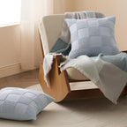 Double Stitch 100% Cotton Boho Checkered Throw Pillow Covers, Arctic Blue - Image 2