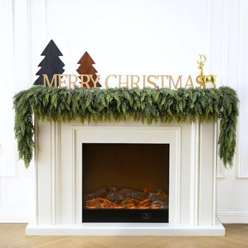 2 Pcs 6FT Christmas Cedar Garland - Thick & Lush Realistic Artificial Green Faux Cedar Pine Needles Garland for Christmas Winter Home Mantel Fireplace Holiday Party Decor - Image 4