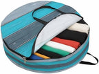 Blue Grey Stripe Round Storage Bag 24 Inch, Retro Coastal Style Wood Texture Clothes Storage Container with Handles Heavy Duty Organizer for Comforter, Bedding & Holiday Wreaths by Unknown