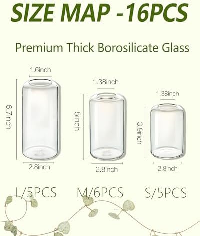 ZENS Bud Vases in Bulk Set of 16, Modern Small Glass Vases for Flower Clear Bud Vases for Wedding Centerpiece, Modern Blown Small Vase for Flowers, Wedding Party Events Decorative Home Decor - Image 3