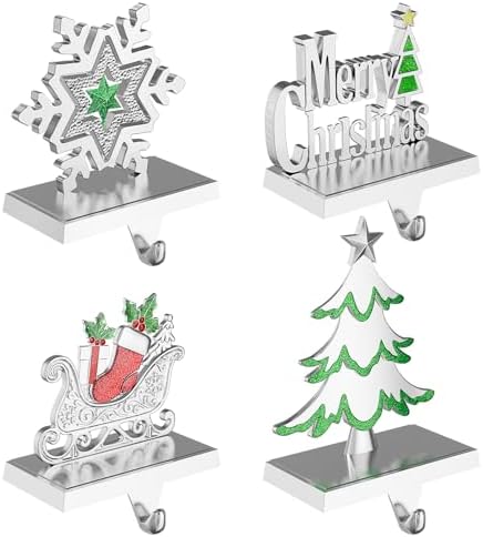 Christmas Stocking Holders for Mantle Weighted Metal Stocking Hangers Hooks for Fireplace Christmas Decorations (Set of 4) by Homyplaza
