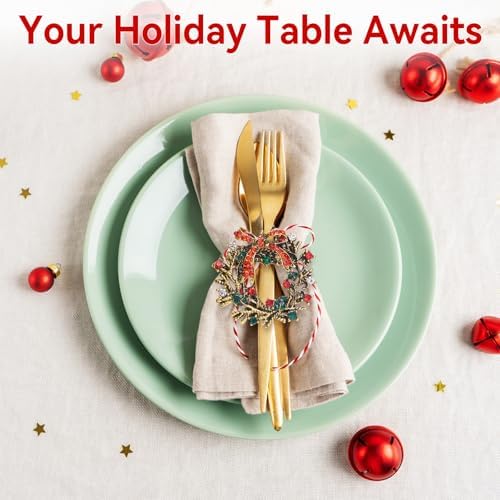 ZeeDix Christmas Wreath Napkin Rings Set of 24, Holiday Christmas Napkin Ring Holders for Cloth Napkins, Serviette Buckles for Thanksgiving Holiday Dinner Party Table Setting - Image 6