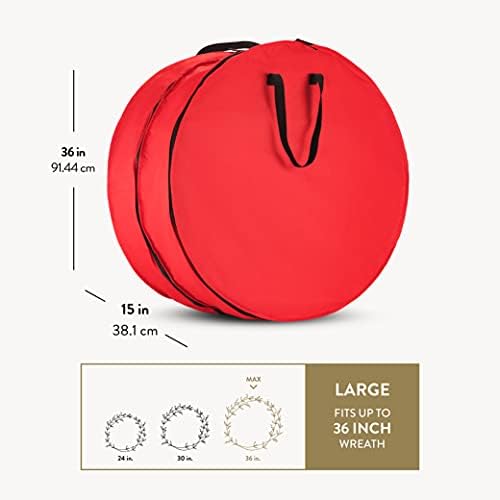 ZOBER Christmas Wreath Storage Container 36 Inch - Wreath Bag Fits 2 Wreaths Box - 600D Oxford Fabric - Interior Compartment for Storing Garlands, Wreaths Storage Bag W Strong Durable Handles - Red - Image 6