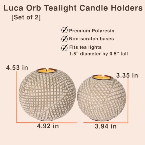 Luca Beige Orb Tea Light Candle Holders, Gift Boxed Set of 2 - Image 3