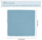 Pesonlook 60 Pcs Dusty Blue Cotton Cloth Napkins with Fringe, 16x16 Inch - Image 2